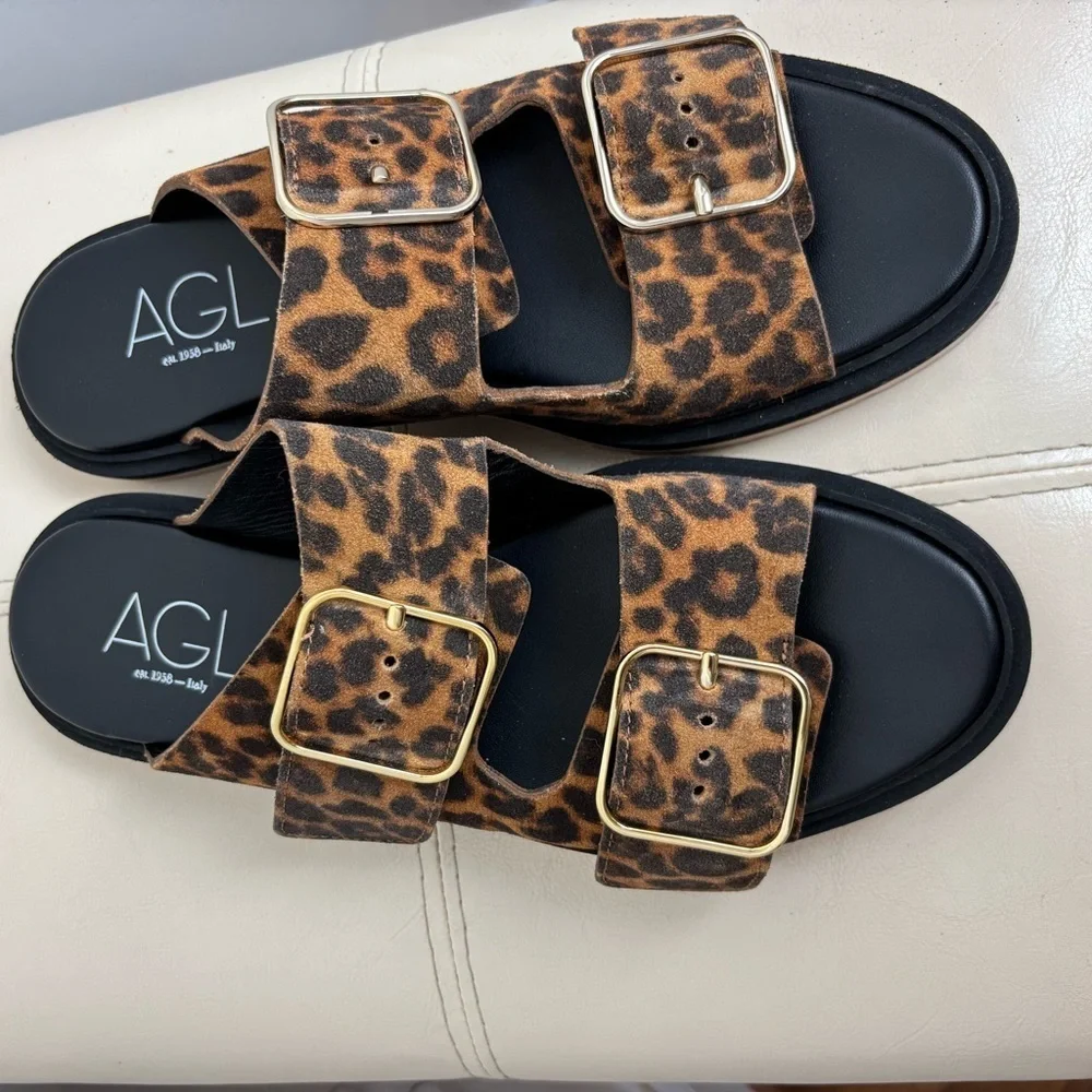 AGL Attilio Giusti Leombruni Brown/ Black Leopard Print Sandals Size 9.5
